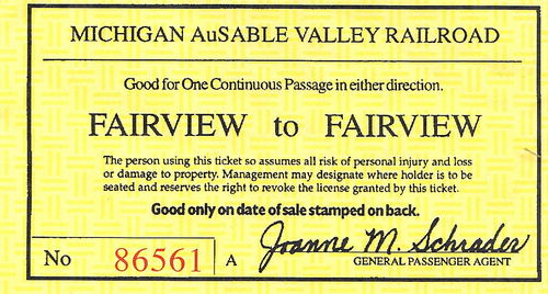 Michigan AuSable Valley Railroad - Ticket (newer photo)